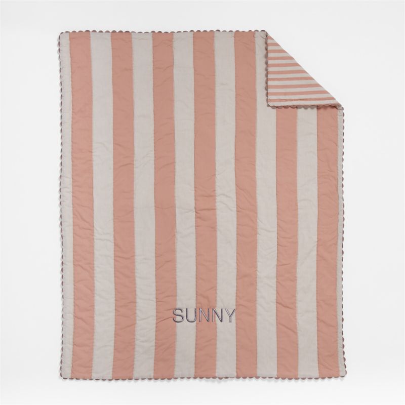 Riviera Terracotta Pink Stripe Organic Cotton Reversible Baby Crib Quilt