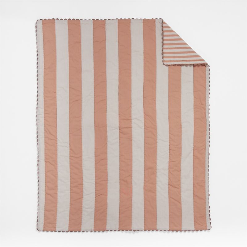 Riviera Terracotta Pink Stripe Organic Cotton Reversible Baby Crib Quilt