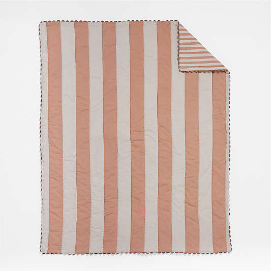 Riviera Terracotta Pink Stripe Organic Cotton Reversible Baby Bedding Bundle Set