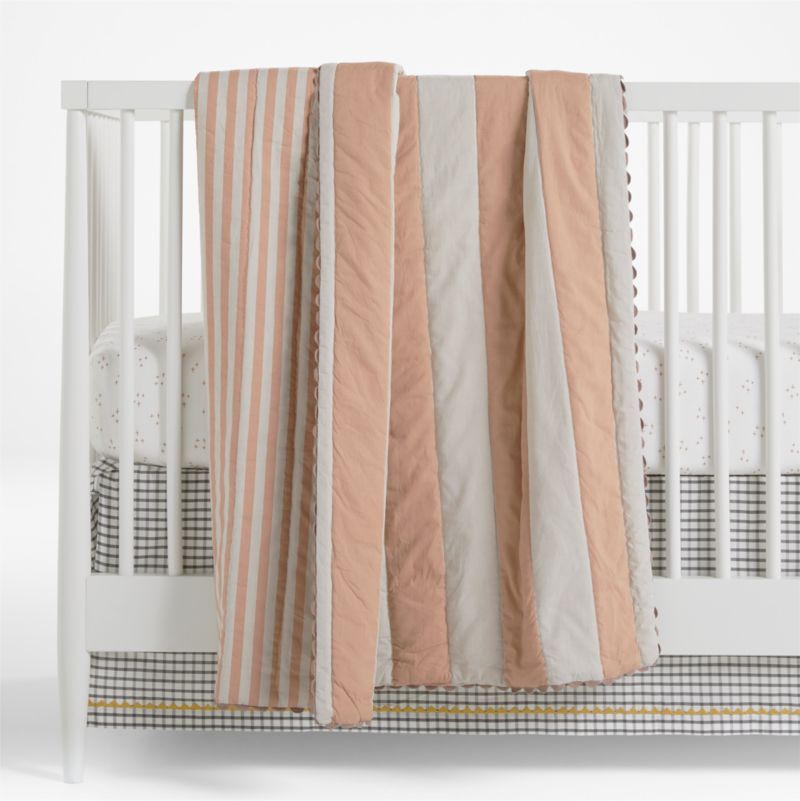 Riviera Terracotta Pink Stripe Organic Cotton Reversible Baby Crib Quilt