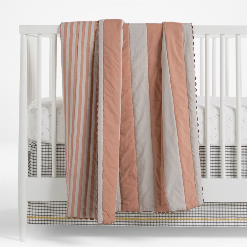 Riviera Terracotta Pink Stripe Organic Cotton Reversible Baby Crib Quilt