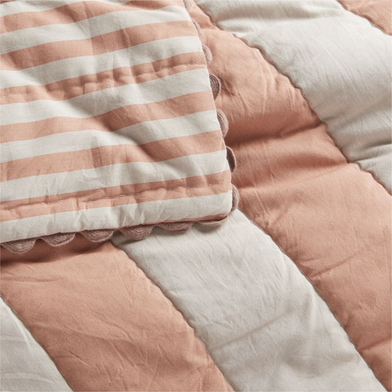 Riviera Terracotta Pink Stripe Organic Cotton Reversible Baby Crib Quilt
