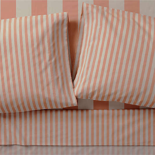 Riviera Terracotta Pink and Oatmeal Stripe Organic Cotton Kids Twin Sheet Set