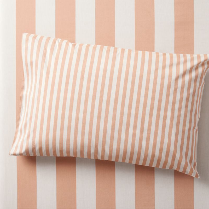 Riviera Terracotta Pink Stripe Organic Cotton Kids Pillowcase