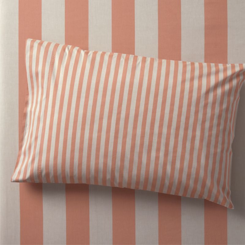 Riviera Terracotta Pink Stripe Organic Cotton Kids Pillowcase