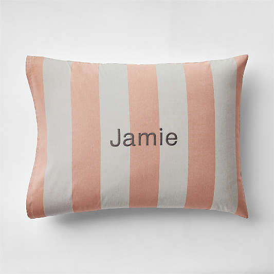 Riviera Terracotta Pink and Oatmeal Reversible Stripe Organic Cotton Kids Pillow Sham