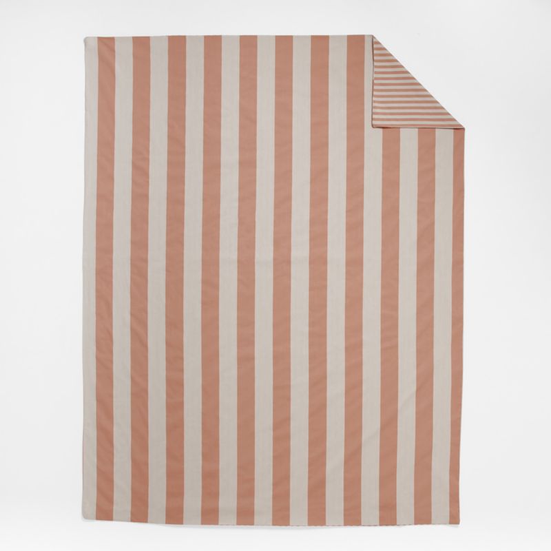 Riviera Terracotta Pink and Oatmeal Reversible Stripe Organic Cotton Reversible Kids Twin Duvet Cover - image 8 of 14