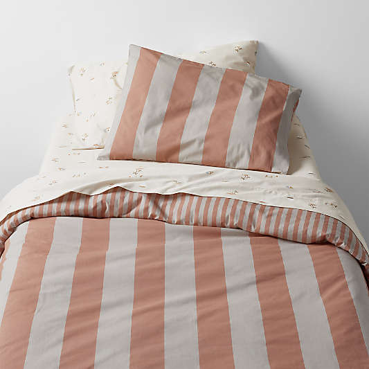 Riviera Terracotta Pink and Oatmeal Reversible Stripe Organic Cotton Kids Duvet Cover