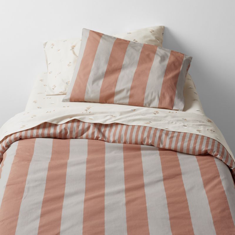 Stax Blue Pajama Stripe Organic Cotton Percale Kids Twin Sheet Set