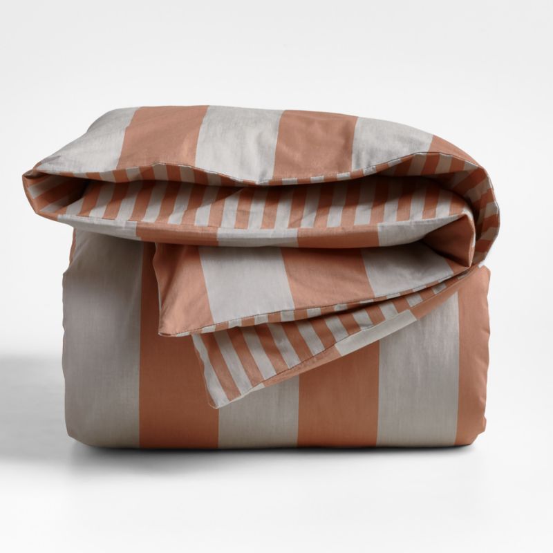 Riviera Terracotta Pink and Oatmeal Reversible Stripe Organic Cotton Reversible Kids Twin Duvet Cover - image 7 of 14