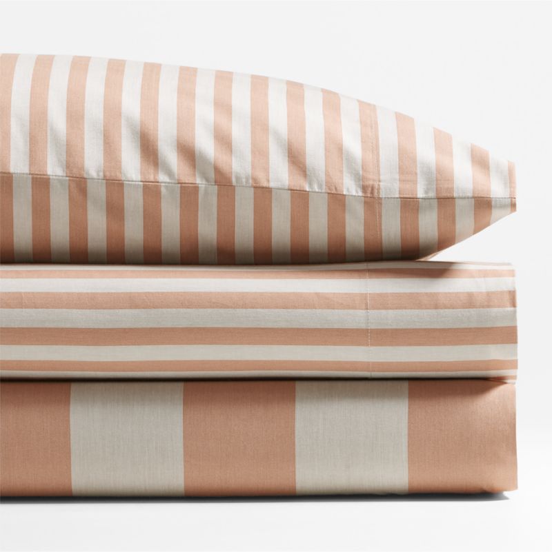 Riviera Terracotta Pink Stripe Organic Cotton Kids Twin Sheet Set