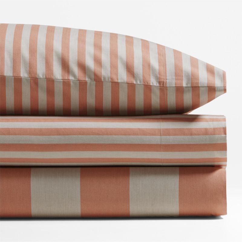 Riviera Terracotta Pink Stripe Organic Cotton Kids Twin Sheet Set