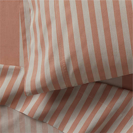 Riviera Terracotta Pink and Oatmeal Stripe Organic Cotton Kids Sheet Set