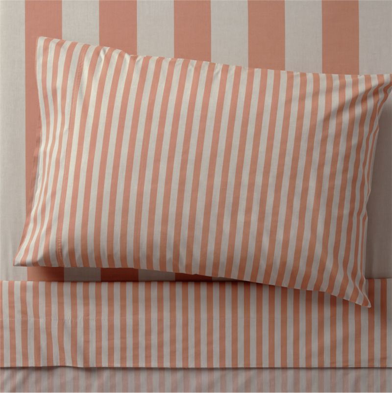 Riviera Terracotta Pink Stripe Organic Cotton Kids Twin Sheet Set