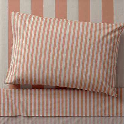 Riviera Terracotta Pink and Oatmeal Stripe Organic Cotton Kids Twin Sheet Set