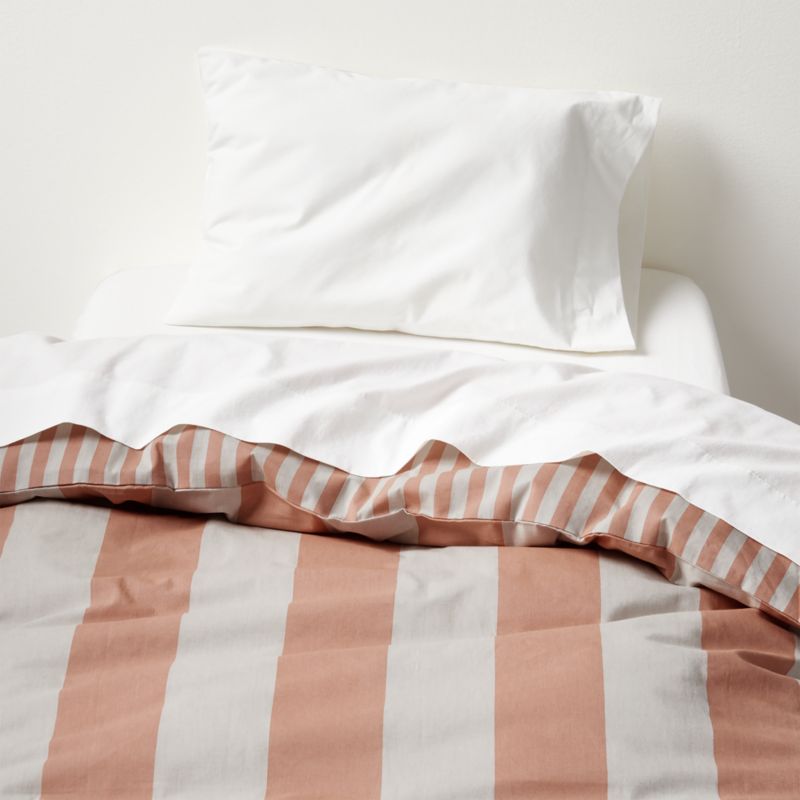 Riviera Terracotta Pink Reversible Stripe Organic Cotton Reversible Toddler Duvet Cover