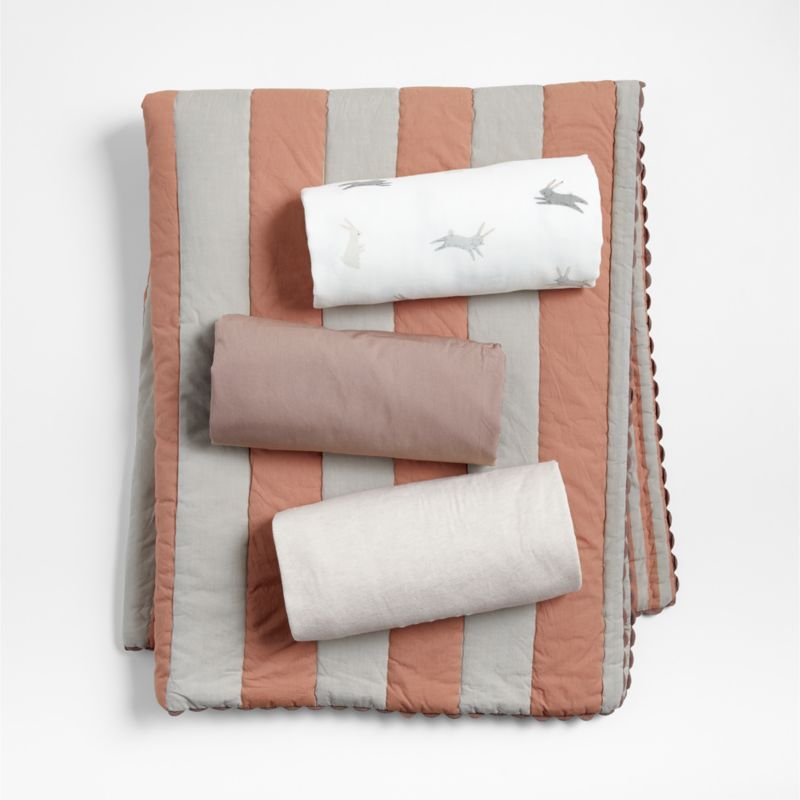 Riviera Terracotta Pink Stripe Organic Cotton Reversible Baby Bedding Bundle Set - image 0 of 9