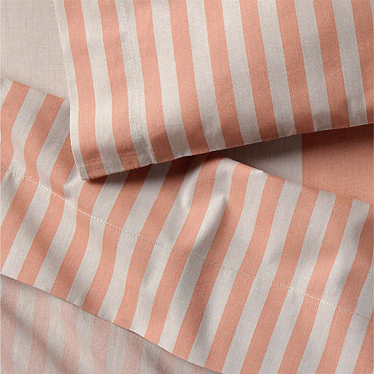 Riviera Terracotta Pink and Oatmeal Stripe Organic Cotton Toddler Sheet Set