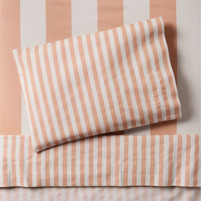 Riviera Terracotta Pink Stripe Organic Cotton Toddler Sheet Set