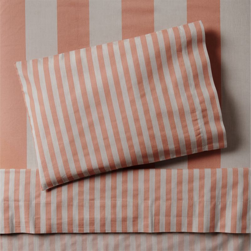 Riviera Terracotta Pink Stripe Organic Cotton Toddler Sheet Set