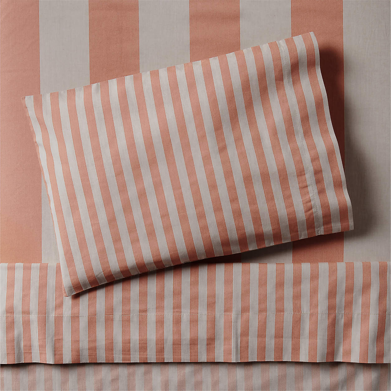 Riviera Terracotta Pink Stripe Organic Cotton Toddler Sheet Set Crate