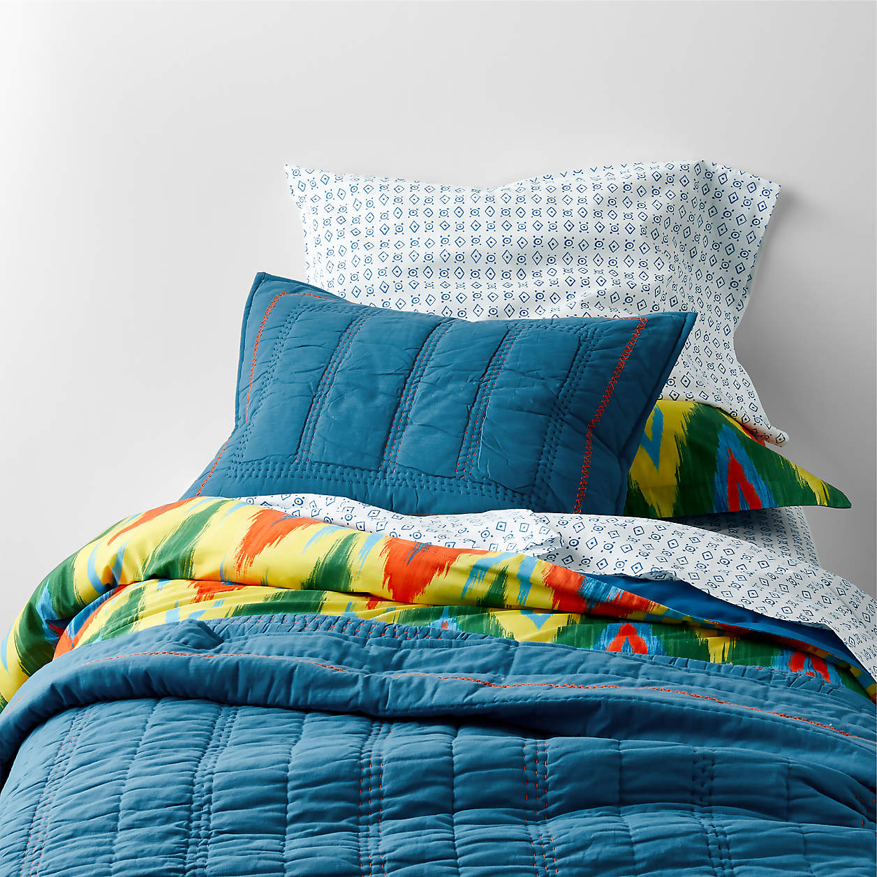 Riyaz Kids Organic Full/Queen Blue Kantha Quilt by John Robshaw