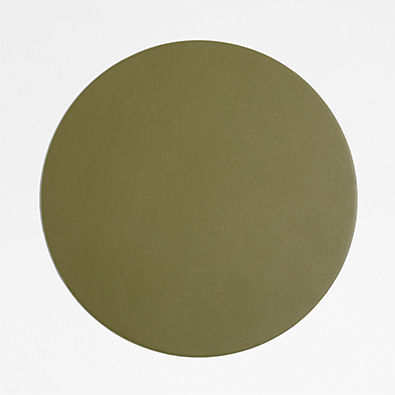 View Rizzo Easy Care Faux Leather Reversible Desert Green and Light Brown Round Placemat details