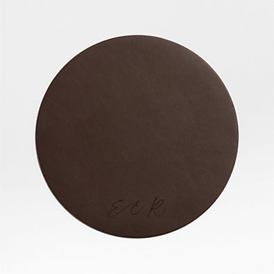View Rizzo Textured Easy Care Faux Leather Deep Brown Round Placemat details