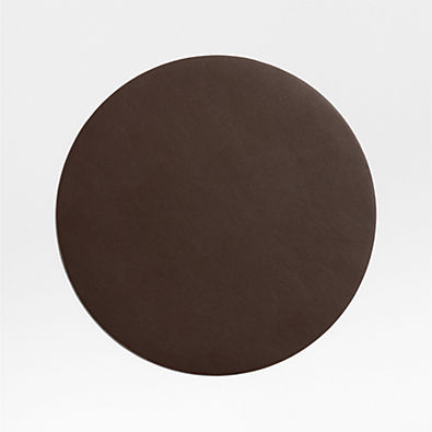 View Rizzo Textured Easy Care Faux Leather Deep Brown Round Placemat details