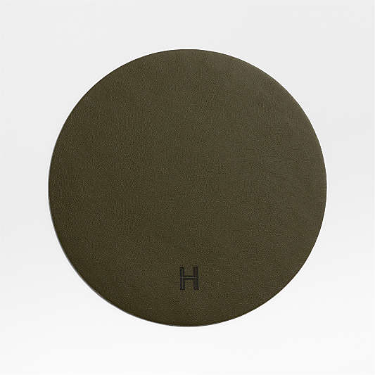 Rizzo Textured Easy Care Faux Leather Garden Green Round Placemat