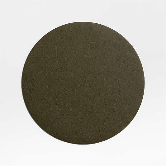 Rizzo Textured Easy Care Faux Leather Garden Green Round Placemat