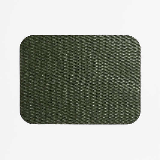 Rizzo Rectangle Basketweave Faux Leather Easy Care Navy-Green Placemat