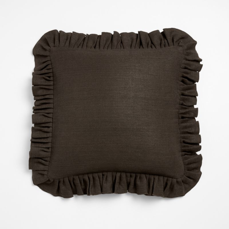 Relaxed Linen Ruffle 20"x20" Deep Brown Throw Pillow Cover with Down-Alternative Insert - image 1 of 5
