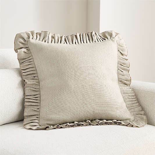 Relaxed Linen Ruffle 20"x20" Natural Taupe Throw Pillow Cover