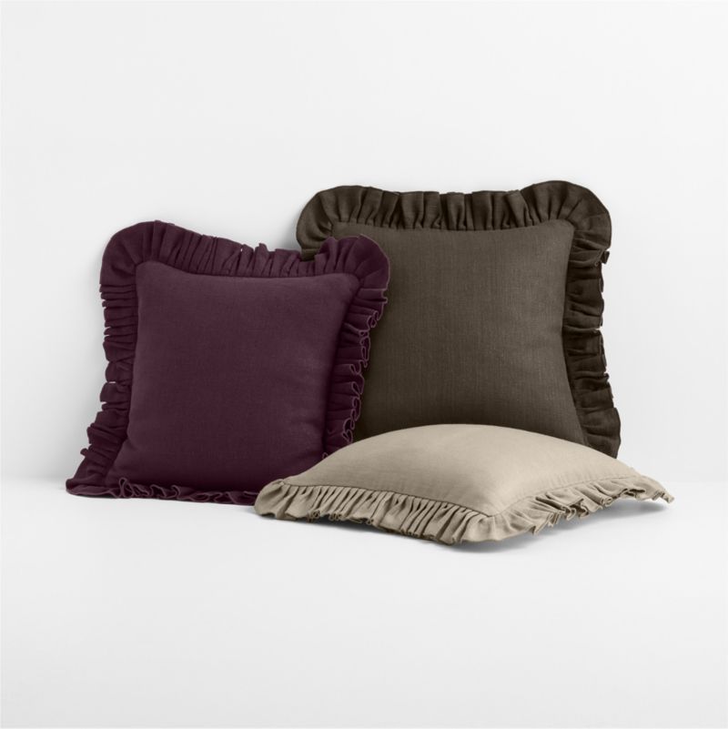 Relaxed Linen Ruffle 20"x20" Natural Taupe Throw Pillow Cover - image 3 of 4