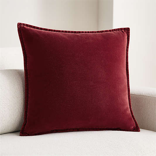 Relaxed Washed Organic Cotton Velvet 20"x20" Luminous Red Throw Pillow Cover