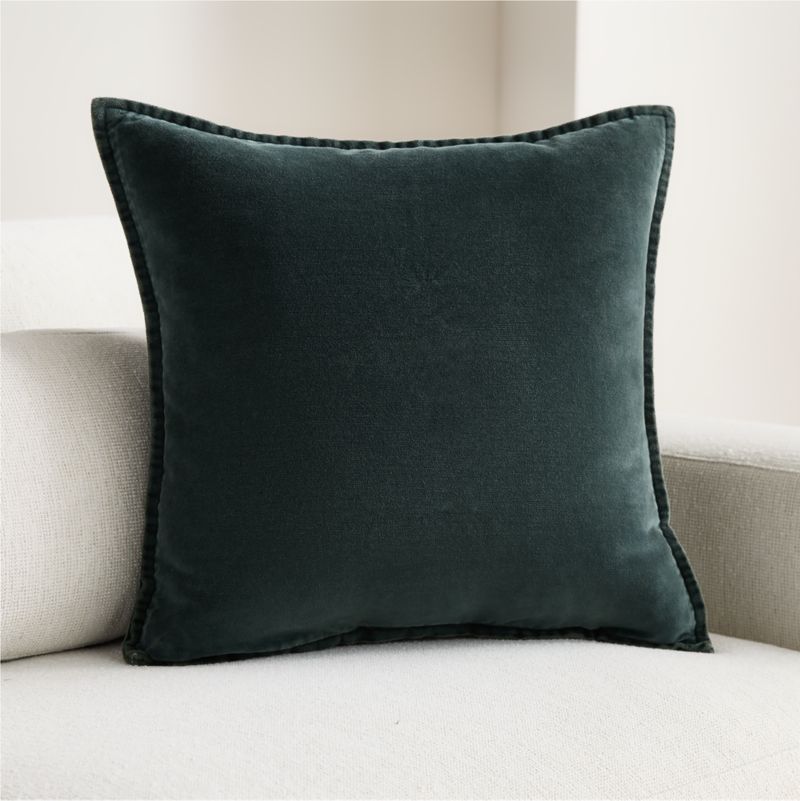 Relaxed Washed Organic Cotton Velvet 20"x20" Spruce Green Throw Pillow with Down-Alternative Insert - image 1 of 5