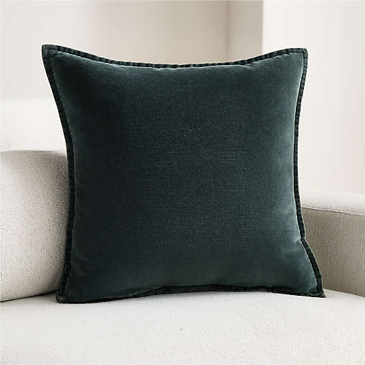 Relaxed Washed Organic Cotton Velvet 20"x20" Spruce Green Throw Pillow