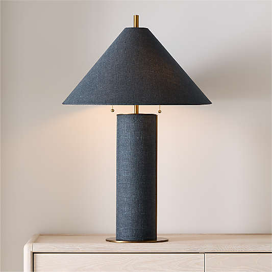 Remi Navy Blue Linen Table Lamp 31.7"