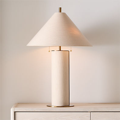 View Remi Natural Linen Table Lamp 31.7" details