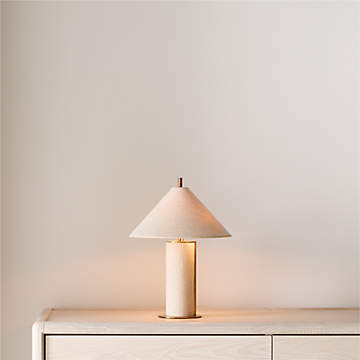 Adamo Travertine Mini Table Lamp with Metal Shade 12.4