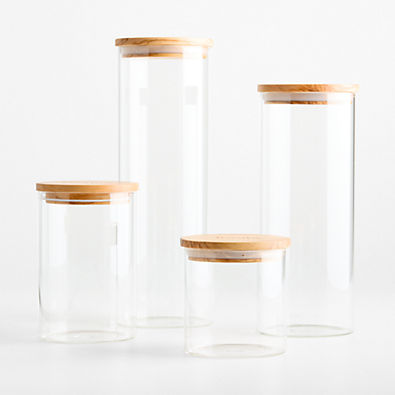 View Round Glass Canister Set with Olivewood Lids details