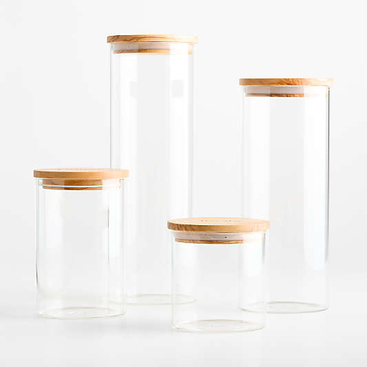 Round Glass Canisters with Olivewood Lids