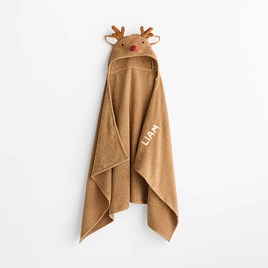 Reindeer 100% Organic Cotton Hooded Kids Christmas Towel