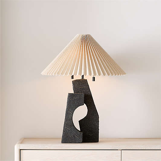 Ruins Black Ceramic Sculptural Table Lamp with Pleated Shade by Athena Calderone 20"