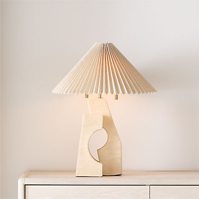 View Ruins Cream Ceramic Sculptural Table Lamp with Pleated Shade by Athena Calderone 20" details