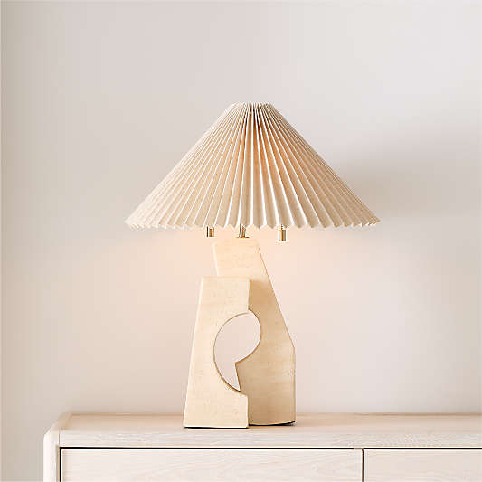 Ruins Cream Ceramic Sculptural Table Lamp with Pleated Shade by Athena Calderone 20"