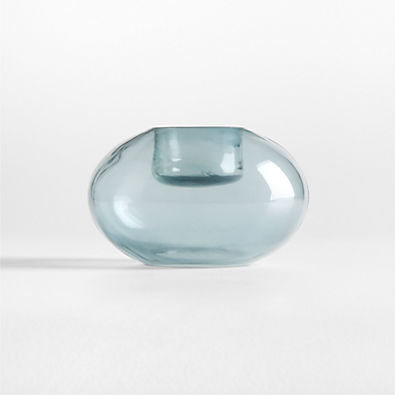 View Roche Small Blue Glass Round Tealight Candle Holder 3.5" details