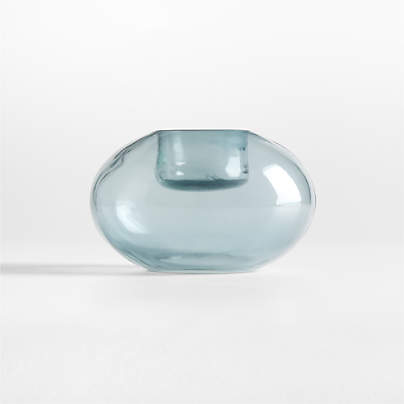 Roche Small Blue Glass Round Tealight Candle Holder 3.5"