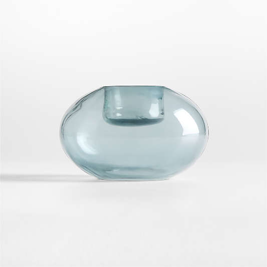 Roche Small Blue Glass Round Tealight Candle Holder 3.5"